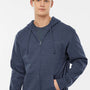 Tultex Mens Full Zip Hooded Sweatshirt Hoodie w/ Pockets - Heather Denim Blue