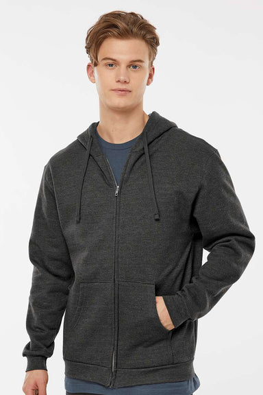 Tultex 331 Mens Full Zip Hooded Sweatshirt Hoodie w/ Pockets Heather Graphite Grey Model Front