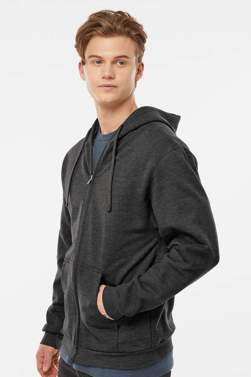 Tultex 331 Mens Full Zip Hooded Sweatshirt Hoodie w/ Pockets Heather Graphite Grey Model Side