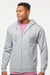 Tultex 331 Mens Full Zip Hooded Sweatshirt Hoodie w/ Pockets Heather Grey Model Front