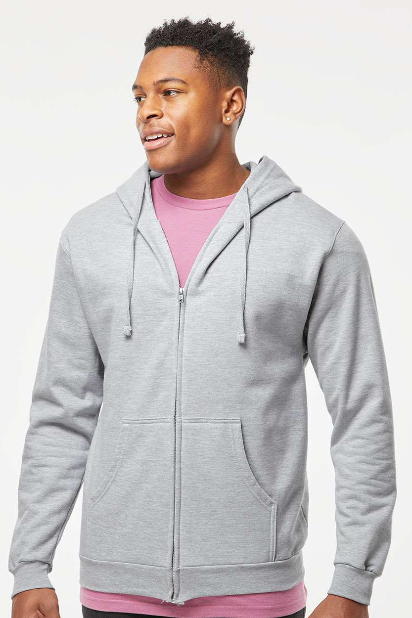 Tultex 331 Mens Full Zip Hooded Sweatshirt Hoodie w/ Pockets Heather Grey Model Front