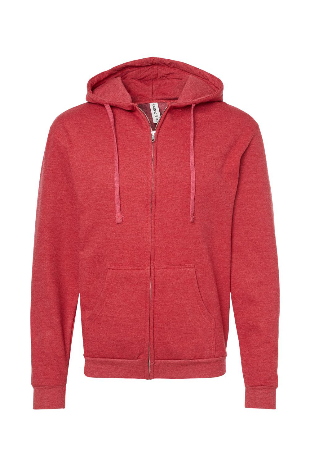 Tultex 331 Mens Full Zip Hooded Sweatshirt Hoodie w/ Pockets Heather Red Flat Front