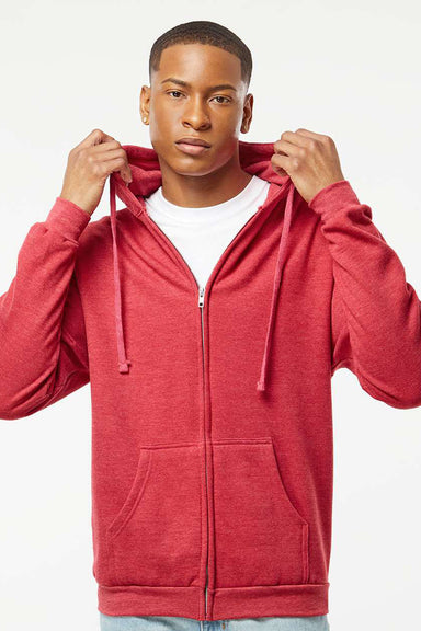 Tultex 331 Mens Full Zip Hooded Sweatshirt Hoodie w/ Pockets Heather Red Model Front