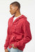 Tultex 331 Mens Full Zip Hooded Sweatshirt Hoodie w/ Pockets Heather Red Model Side