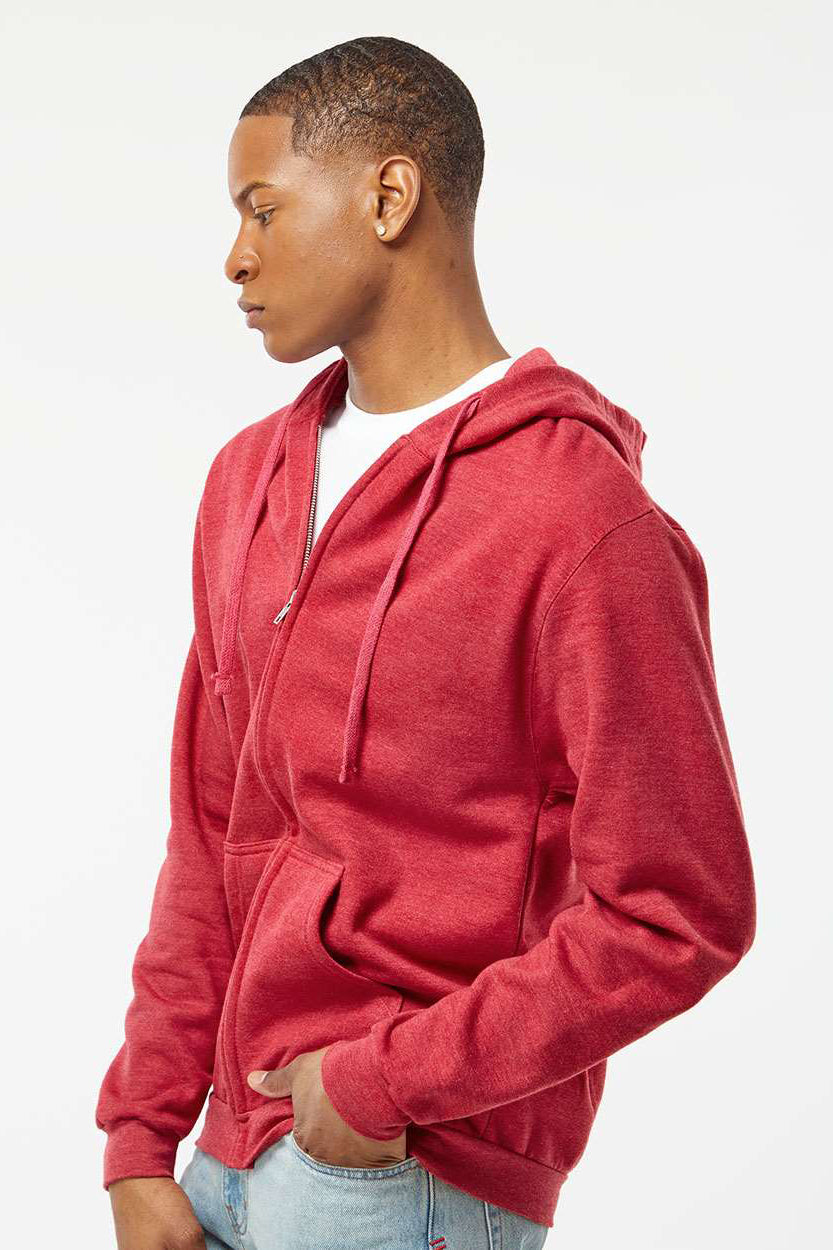 Tultex 331 Mens Full Zip Hooded Sweatshirt Hoodie w/ Pockets Heather Red Model Side