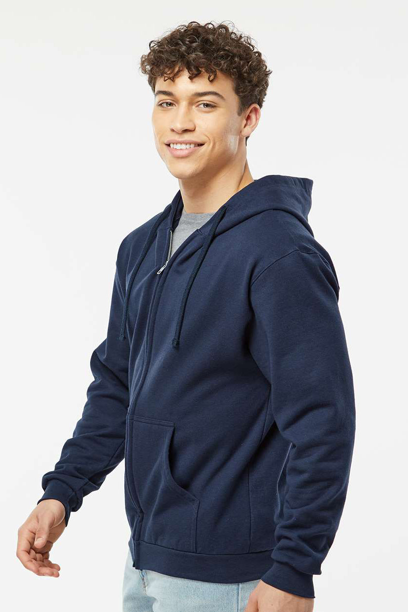 Tultex 331 Mens Full Zip Hooded Sweatshirt Hoodie w/ Pockets Navy Blue Model Side
