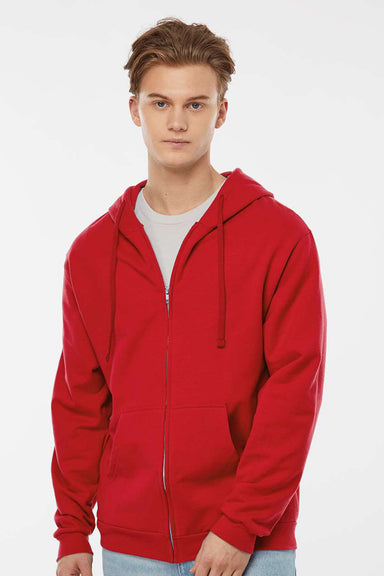 Tultex 331 Mens Full Zip Hooded Sweatshirt Hoodie w/ Pockets Red Model Front