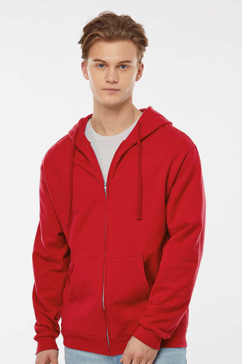 Tultex 331 Mens Full Zip Hooded Sweatshirt Hoodie w/ Pockets Red Model Front