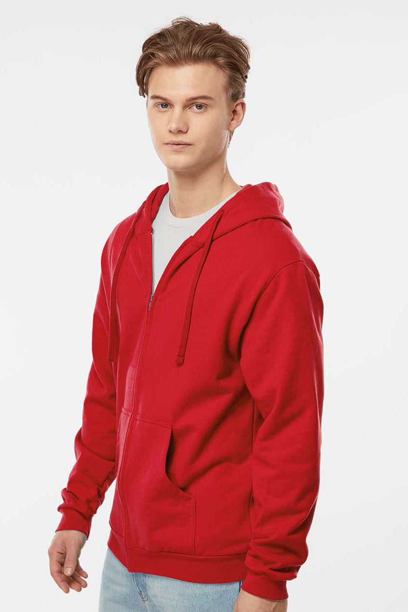 Tultex 331 Mens Full Zip Hooded Sweatshirt Hoodie w/ Pockets Red Model Side