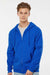 Tultex 331 Mens Full Zip Hooded Sweatshirt Hoodie w/ Pockets Royal Blue Model Front