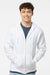 Tultex 331 Mens Full Zip Hooded Sweatshirt Hoodie w/ Pockets White Model Front