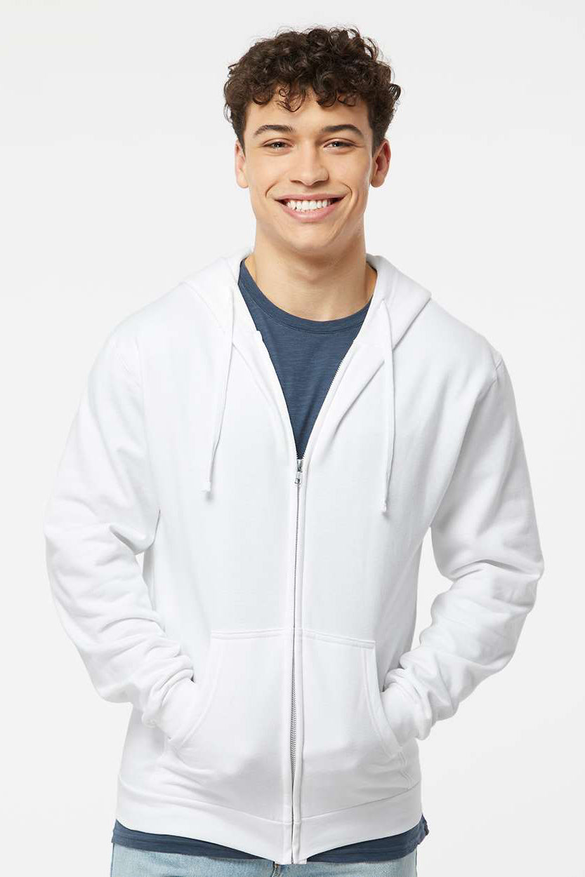 Tultex 331 Mens Full Zip Hooded Sweatshirt Hoodie w/ Pockets White Model Front