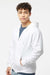 Tultex 331 Mens Full Zip Hooded Sweatshirt Hoodie w/ Pockets White Model Side
