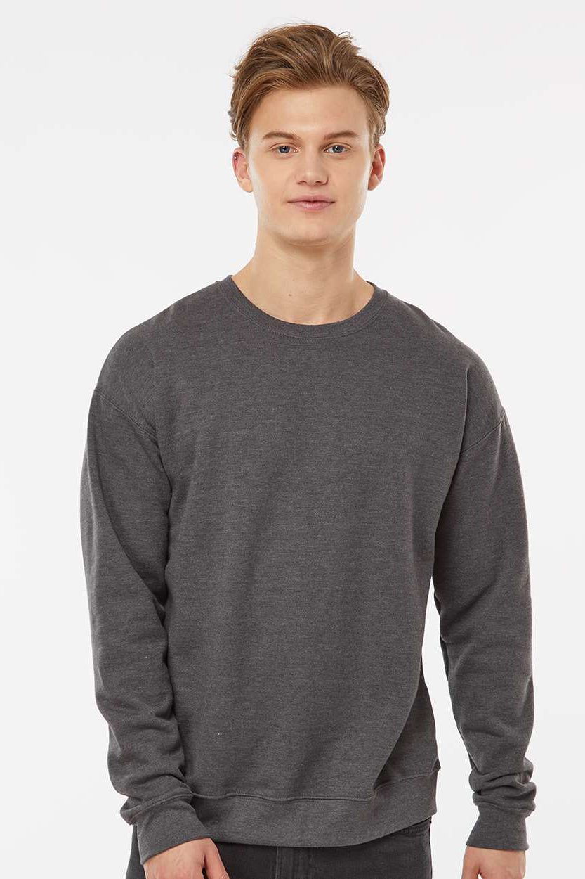 Tultex 340 Mens Fleece Crewneck Sweatshirt Heather Charcoal Grey Model Front