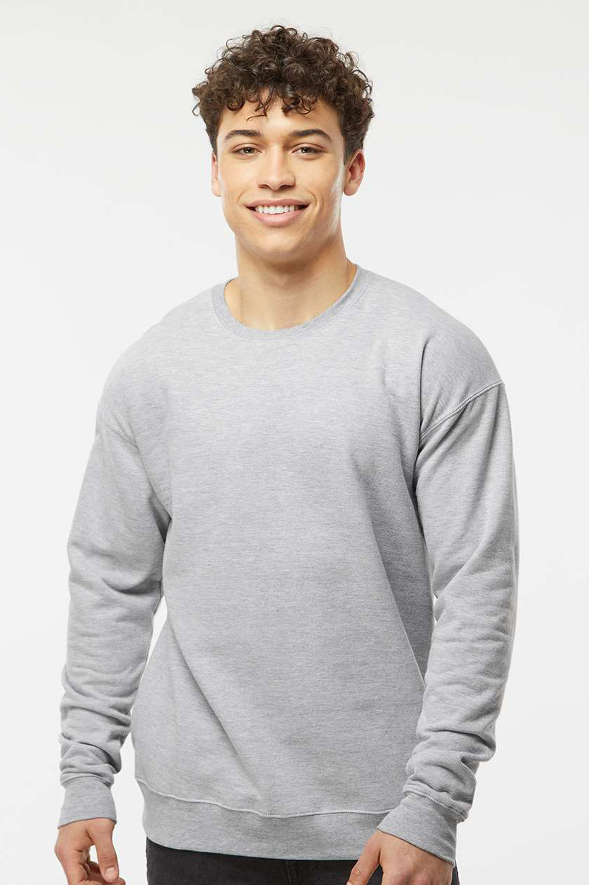 Tultex 340 Mens Fleece Crewneck Sweatshirt Heather Grey Model Front