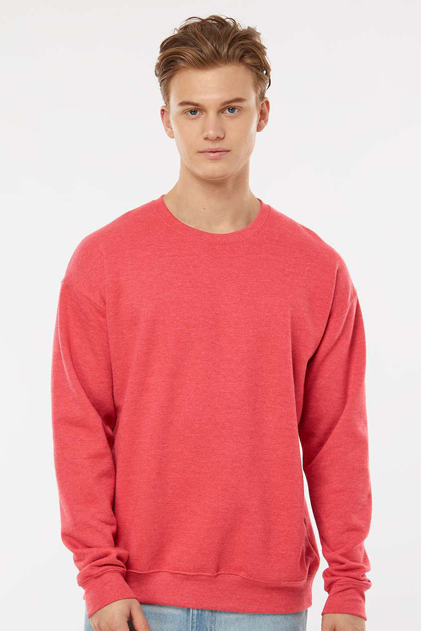 Tultex 340 Mens Fleece Crewneck Sweatshirt Heather Red Model Front