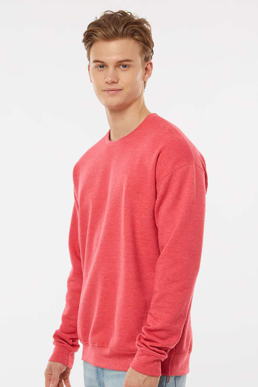 Tultex 340 Mens Fleece Crewneck Sweatshirt Heather Red Model Side