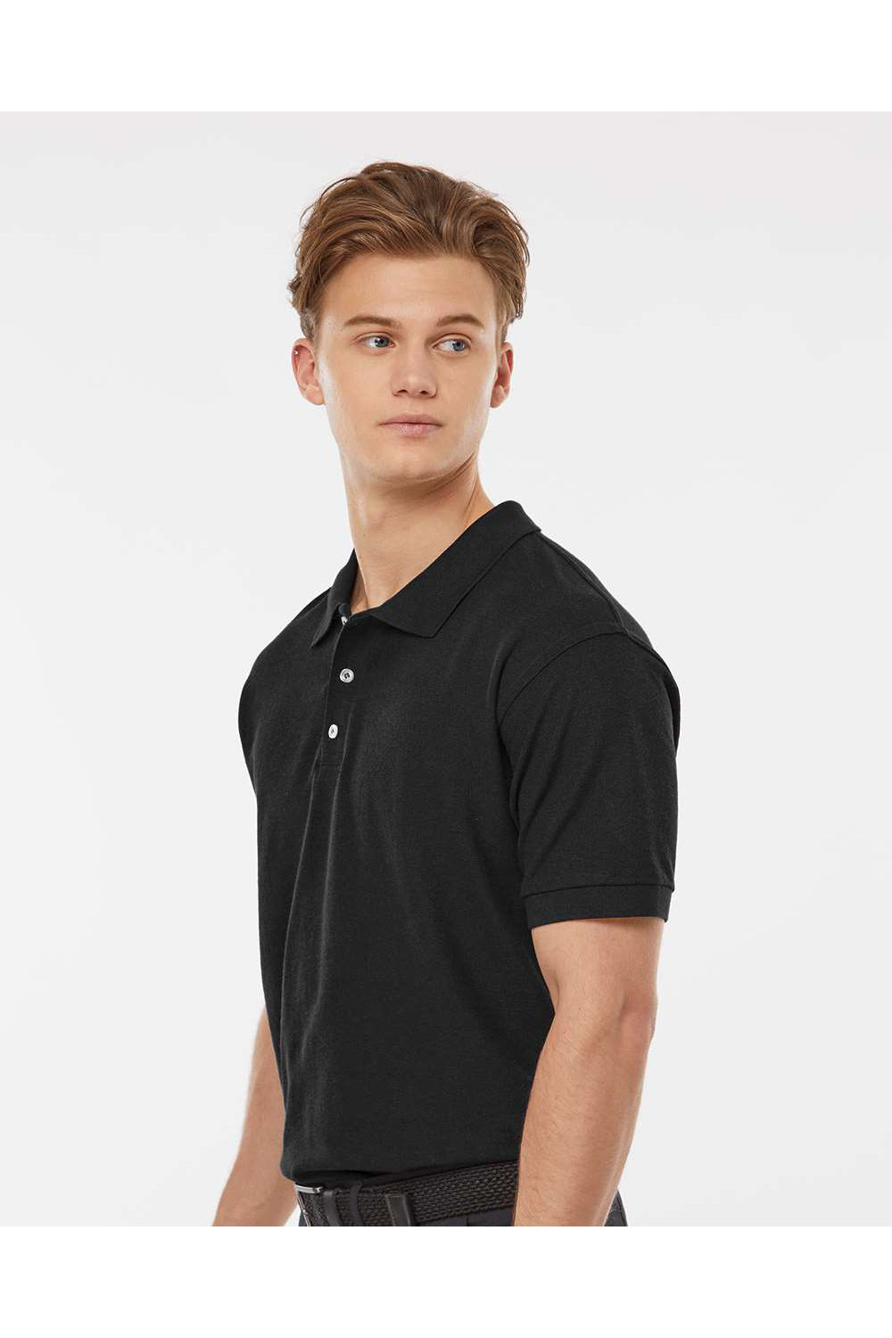 Tultex 400 Mens Sport Shirt Sleeve Polo Shirt Black Model Side