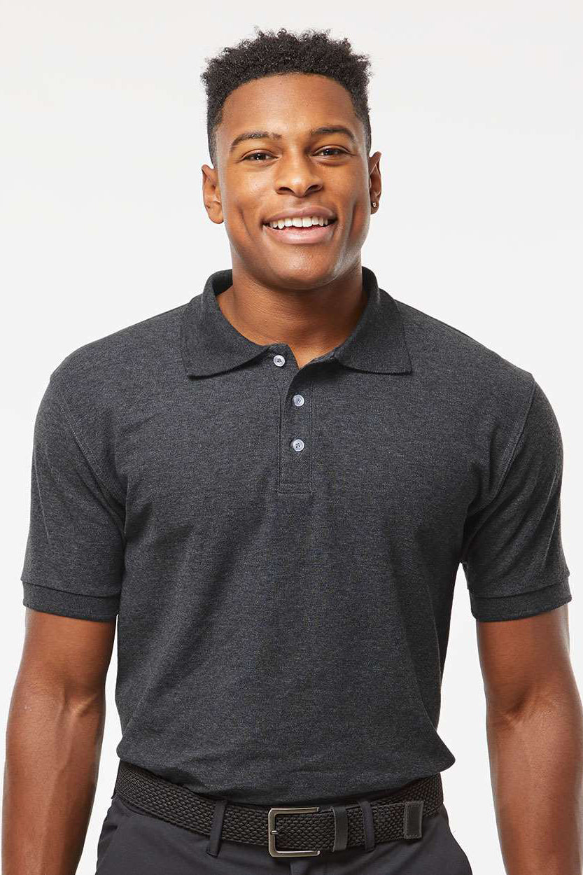 Tultex 400 Mens Sport Short Sleeve Polo Shirt Heather Charcoal Grey Model Front