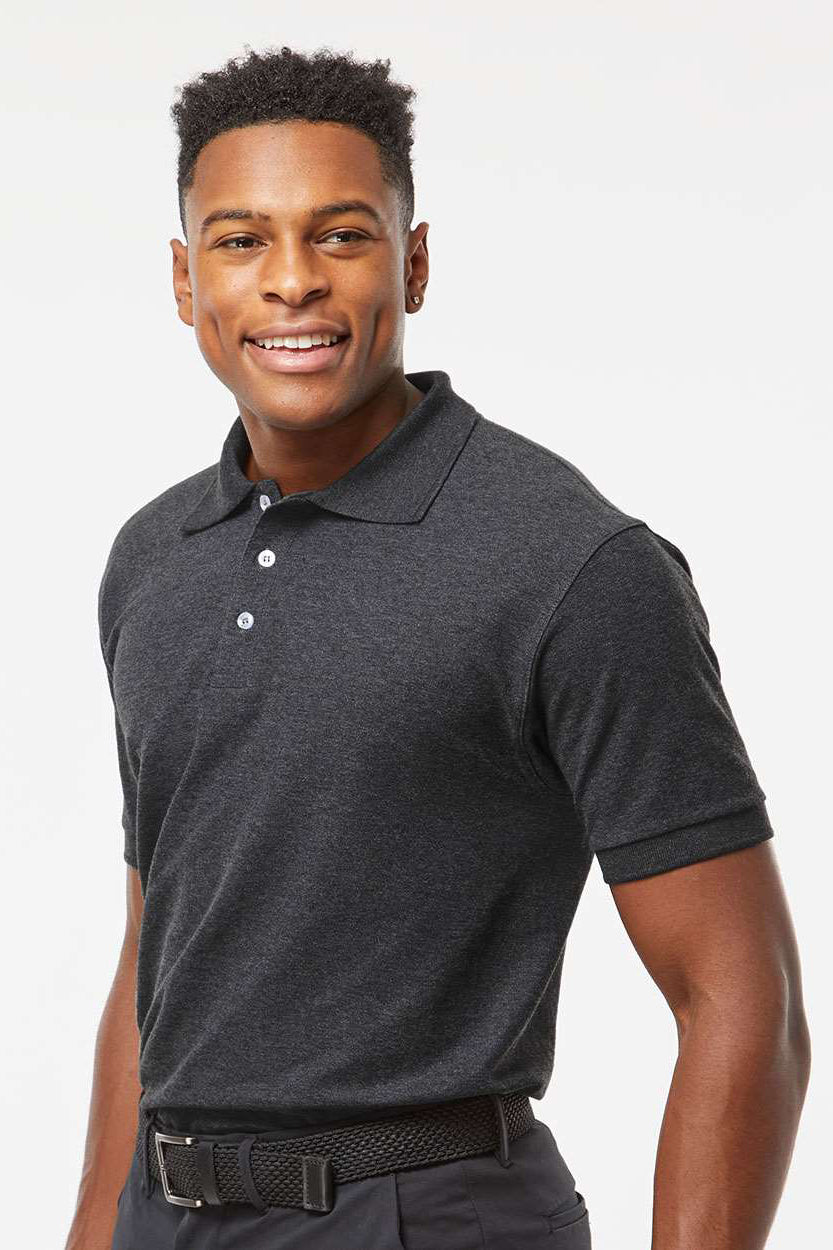 Tultex 400 Mens Sport Short Sleeve Polo Shirt Heather Charcoal Grey Model Side