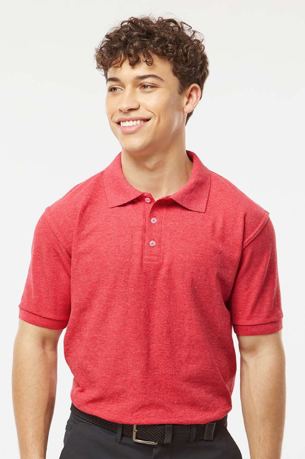 Tultex 400 Mens Sport Short Sleeve Polo Shirt Heather Red Model Front