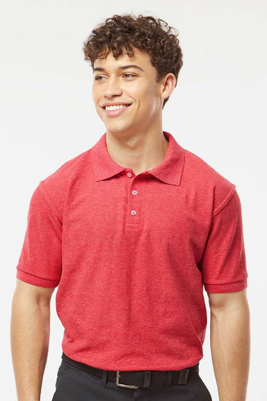 Tultex 400 Mens Sport Short Sleeve Polo Shirt Heather Red Model Front