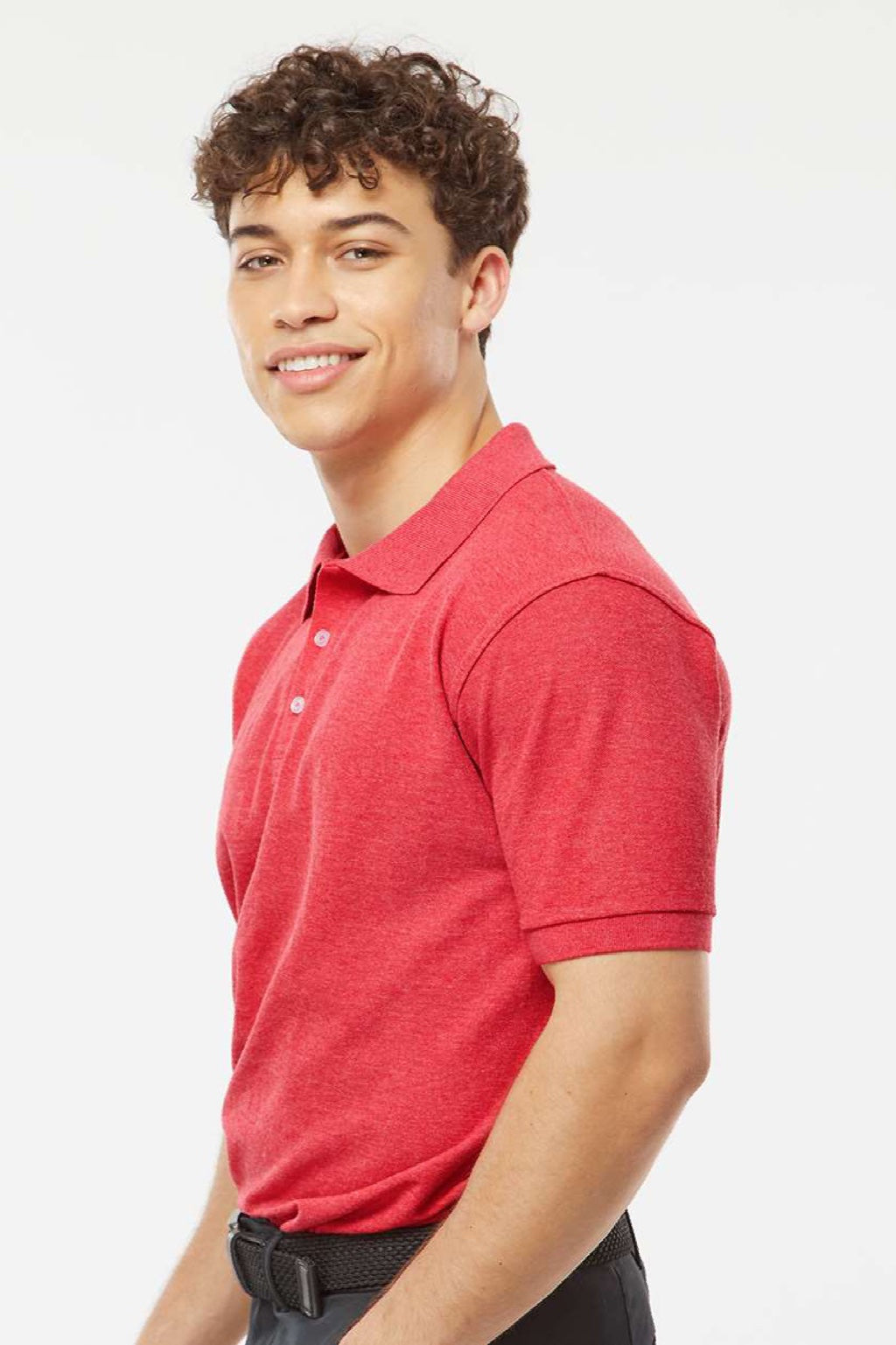 Tultex 400 Mens Sport Short Sleeve Polo Shirt Heather Red Model Side