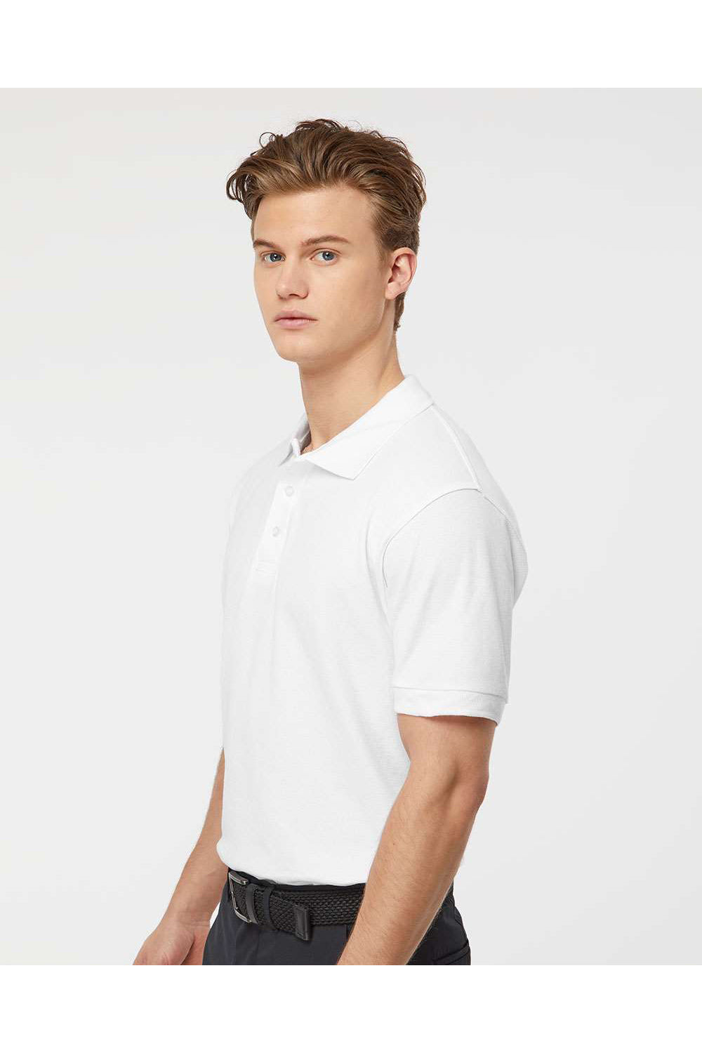 Tultex 400 Mens Sport Shirt Sleeve Polo Shirt White Model Side