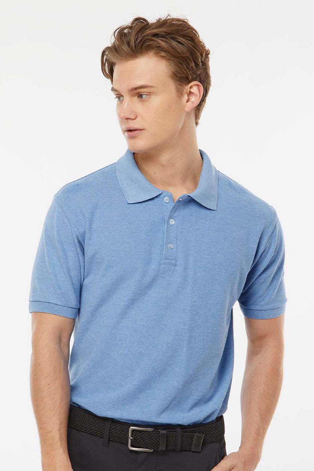 Tultex 400 Mens Sport Short Sleeve Polo Shirt Heather Light Blue Model Front