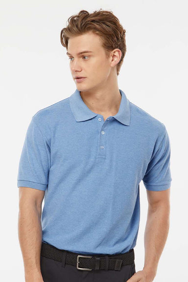 Tultex 400 Mens Sport Short Sleeve Polo Shirt Heather Light Blue Model Front