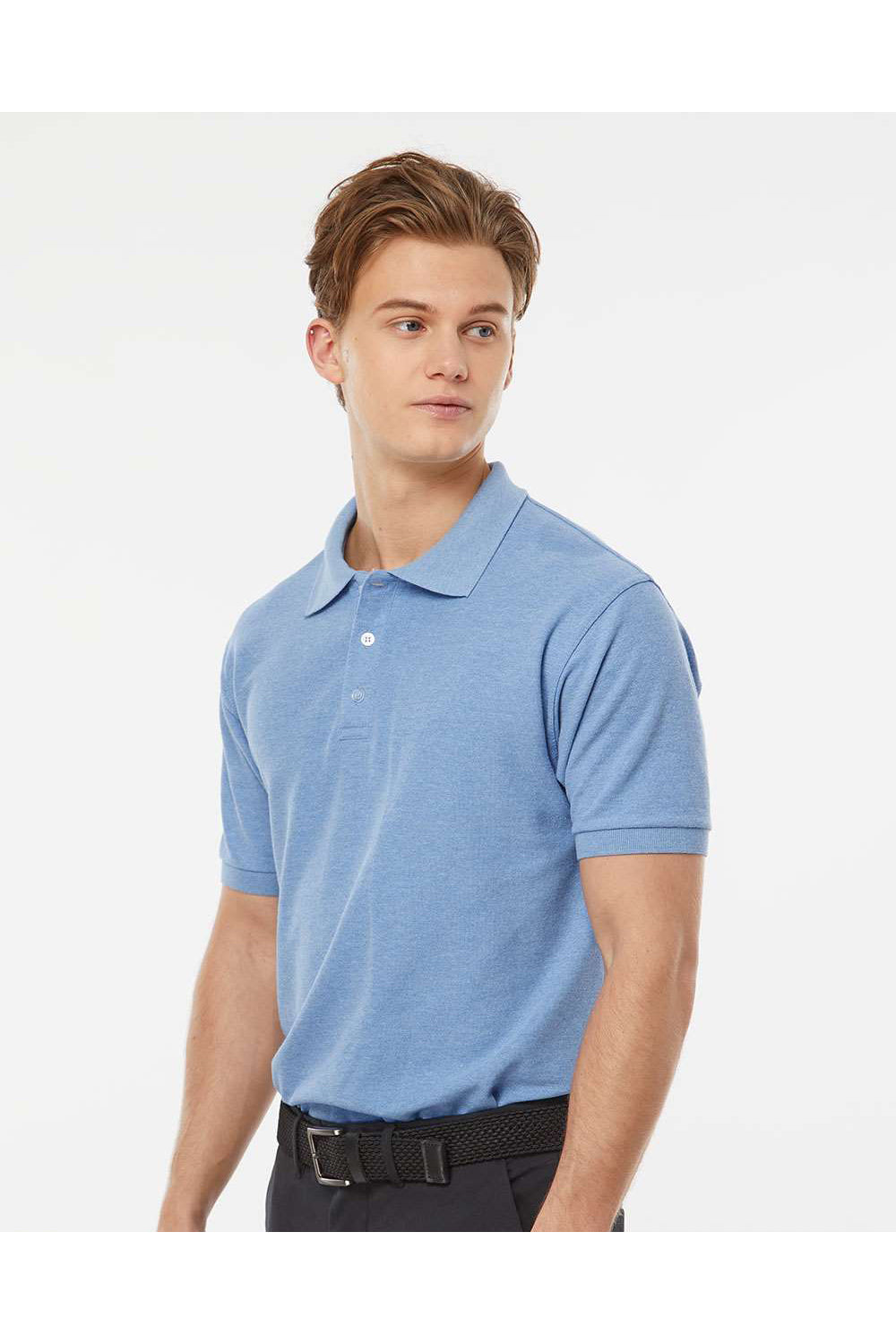 Tultex 400 Mens Sport Shirt Sleeve Polo Shirt Heather Light Blue Model Side