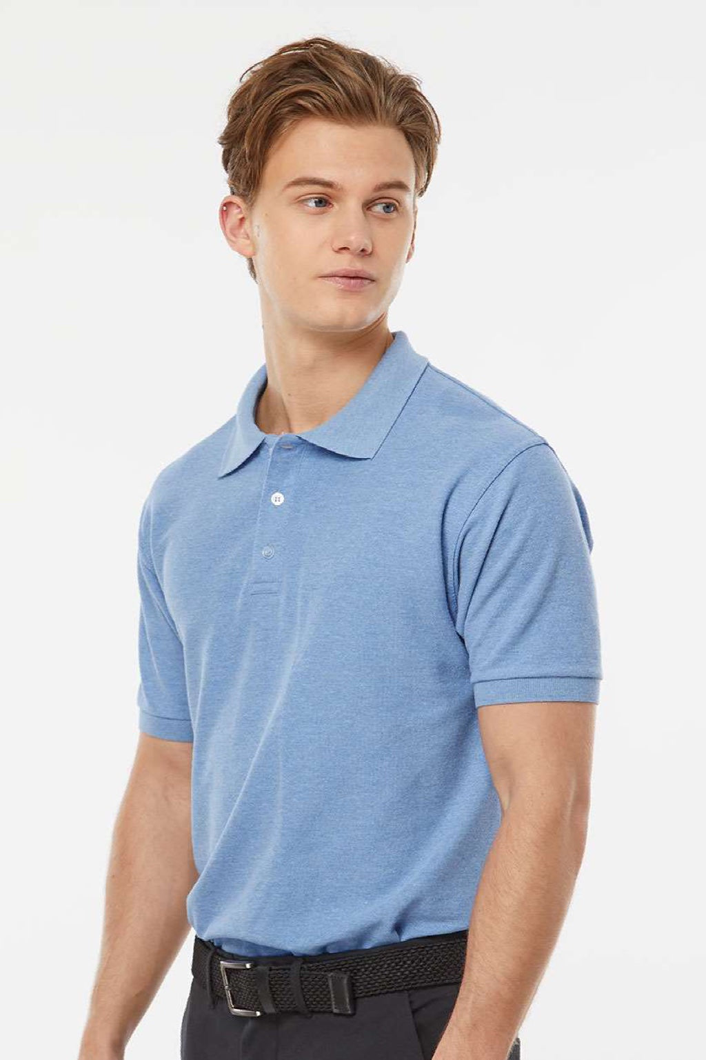 Tultex 400 Mens Sport Short Sleeve Polo Shirt Heather Light Blue Model Side