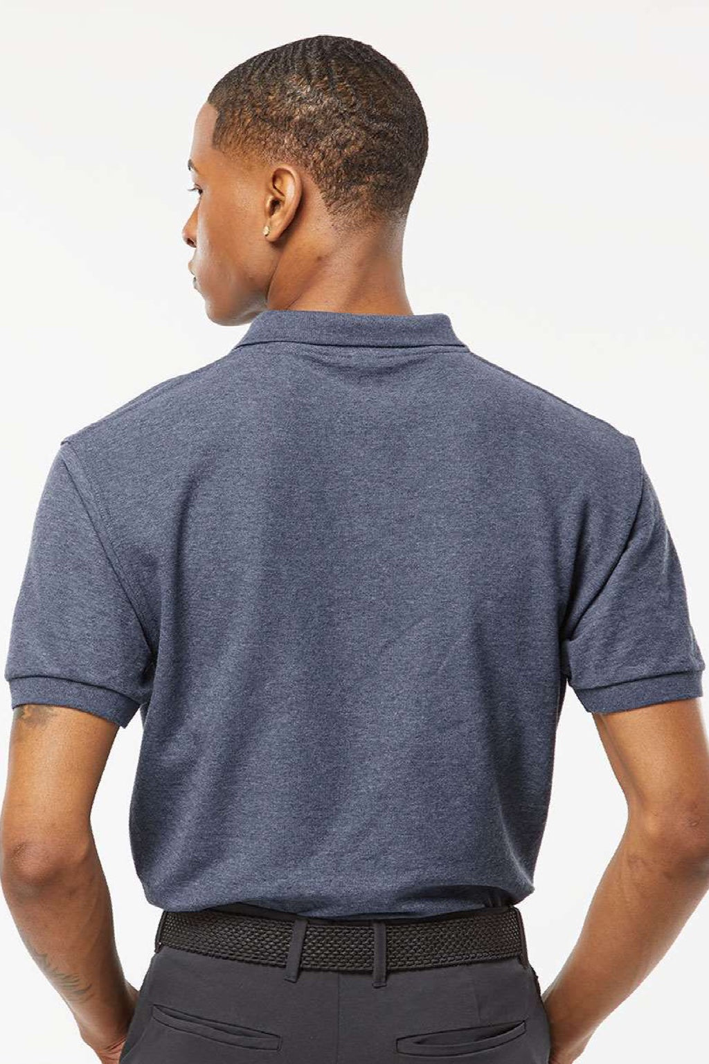 Tultex 400 Mens Sport Short Sleeve Polo Shirt Heather Navy Blue Model Back