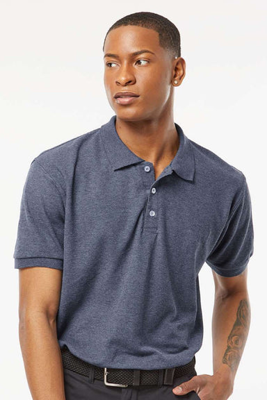 Tultex 400 Mens Sport Short Sleeve Polo Shirt Heather Navy Blue Model Front