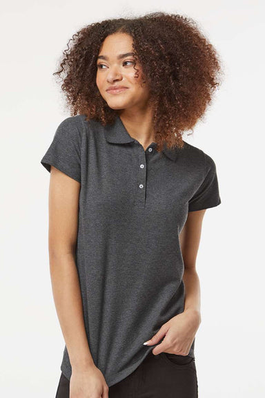 Tultex 401 Womens Sport Short Sleeve Polo Shirt Heather Charcoal Grey Model Front
