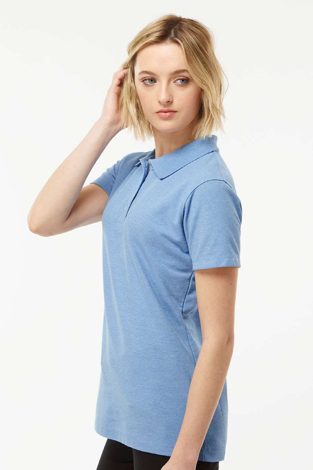 Tultex 401 Womens Sport Short Sleeve Polo Shirt Heather Light Blue Model Side