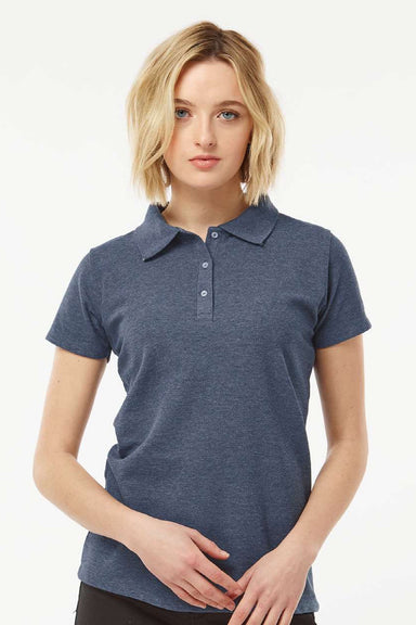 Tultex 401 Womens Sport Short Sleeve Polo Shirt Heather Navy Blue Model Front