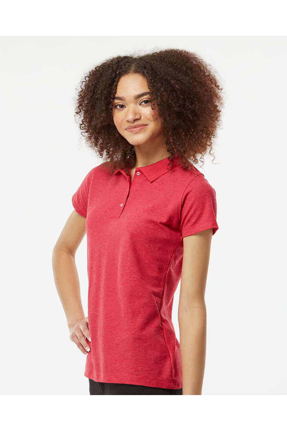 Tultex 401 Womens Sport Shirt Sleeve Polo Shirt Heather Red Model Side