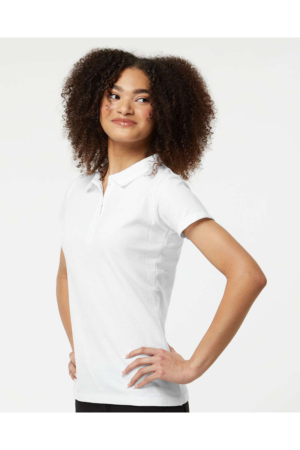 Tultex 401 Womens Sport Shirt Sleeve Polo Shirt White Model Side