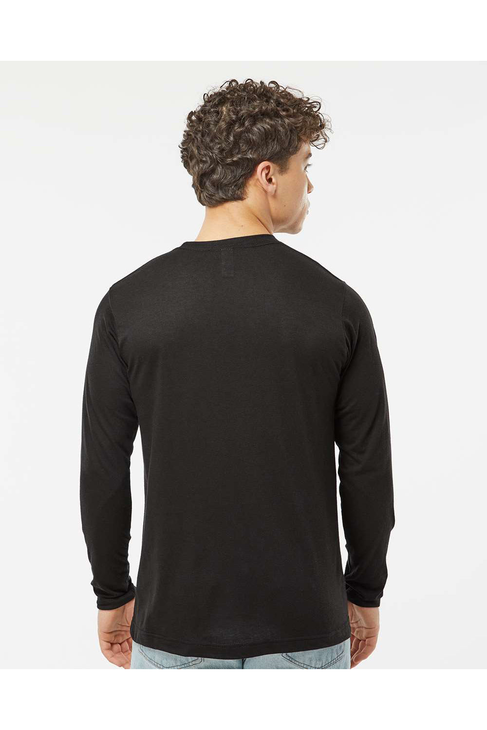 Tultex 242 Mens Poly-Rich Long Sleeve Crewneck T-Shirt Black Model Back