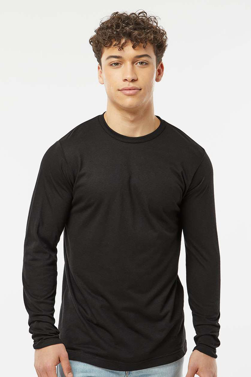 Tultex 242 Mens Poly-Rich Long Sleeve Crewneck T-Shirt Black Model Front
