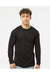 Tultex 242 Mens Poly-Rich Long Sleeve Crewneck T-Shirt Black Model Front