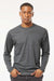 Tultex 242 Mens Poly-Rich Long Sleeve Crewneck T-Shirt Heather Charcoal Grey Model Front