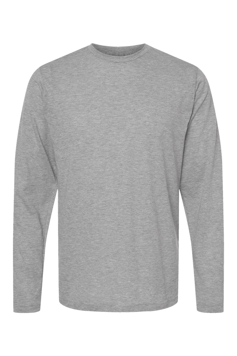 Tultex 242 Mens Poly-Rich Long Sleeve Crewneck T-Shirt Heather Grey Flat Front