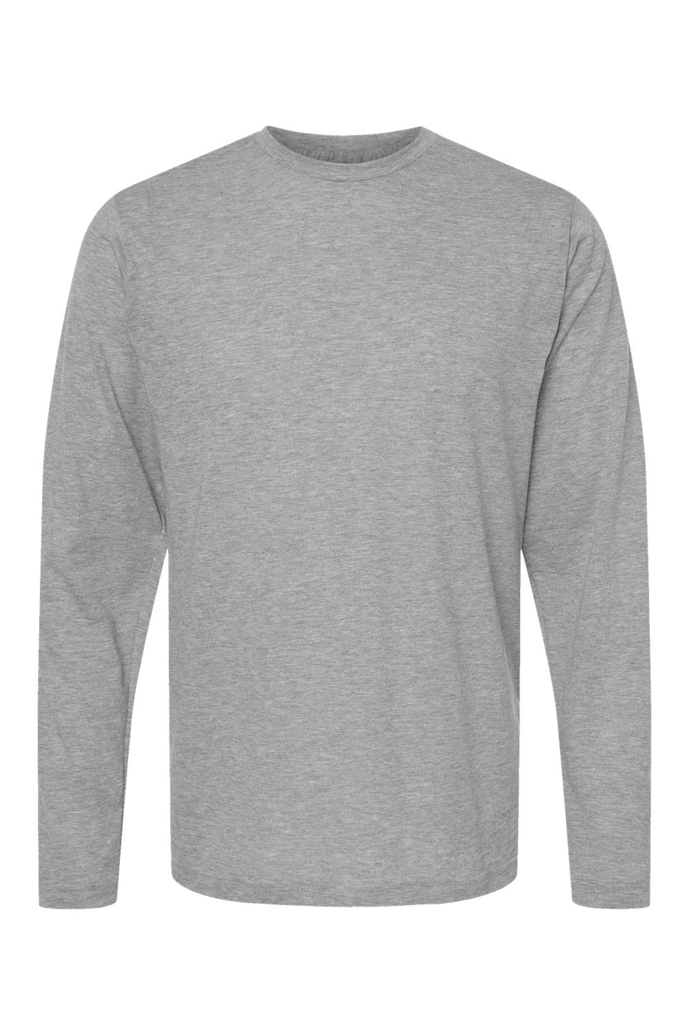 Tultex 242 Mens Poly-Rich Long Sleeve Crewneck T-Shirt Heather Grey Flat Front