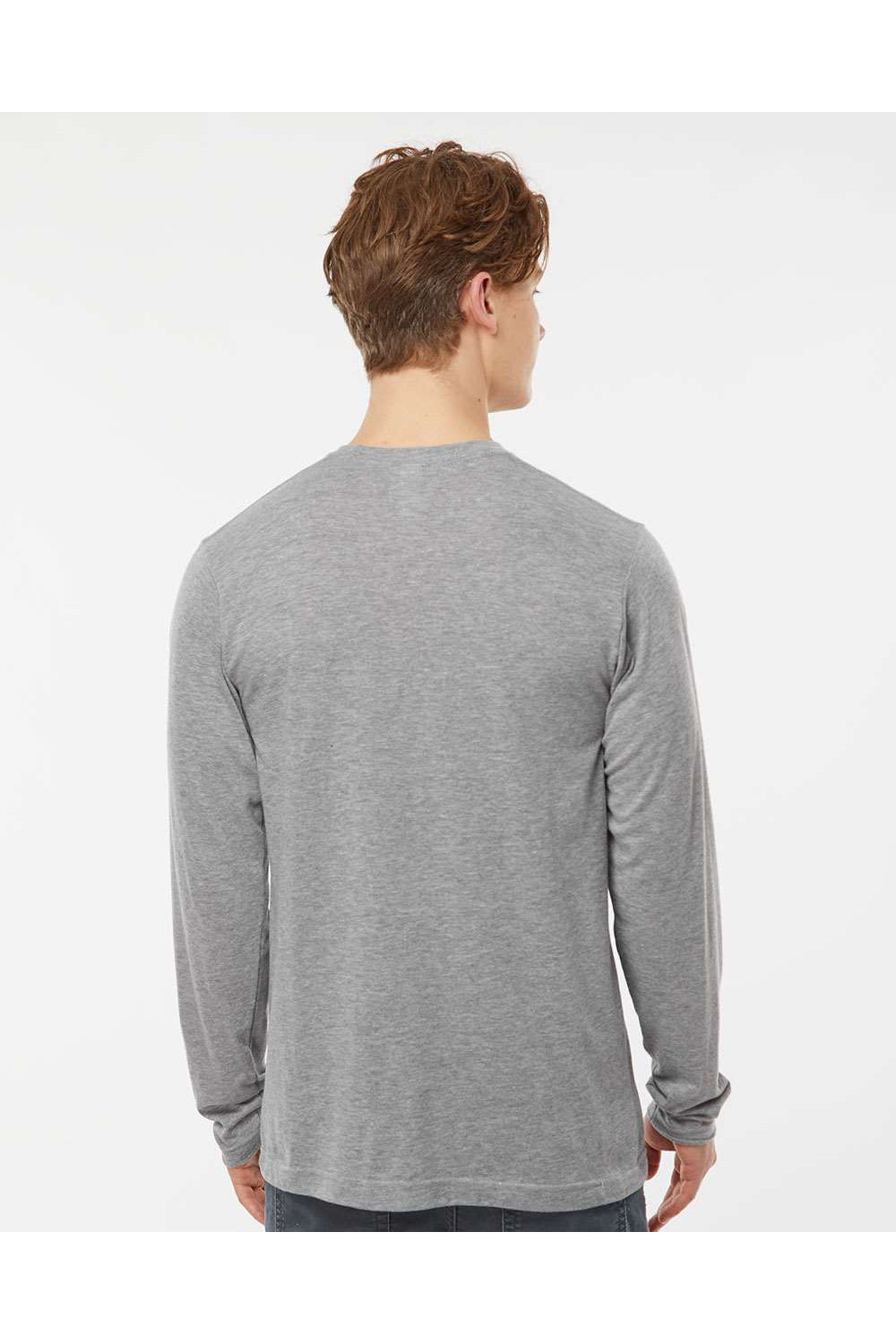 Tultex 242 Mens Poly-Rich Long Sleeve Crewneck T-Shirt Heather Grey Model Back