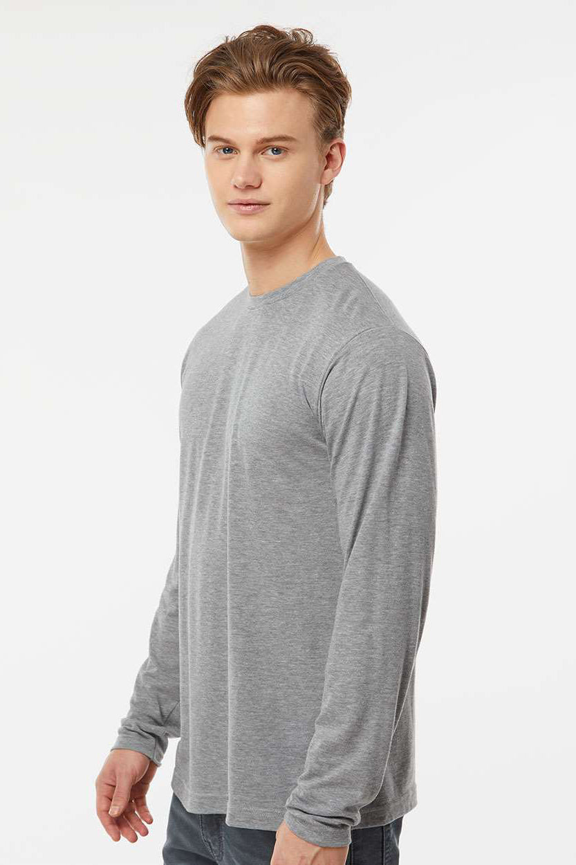 Tultex 242 Mens Poly-Rich Long Sleeve Crewneck T-Shirt Heather Grey Model Side