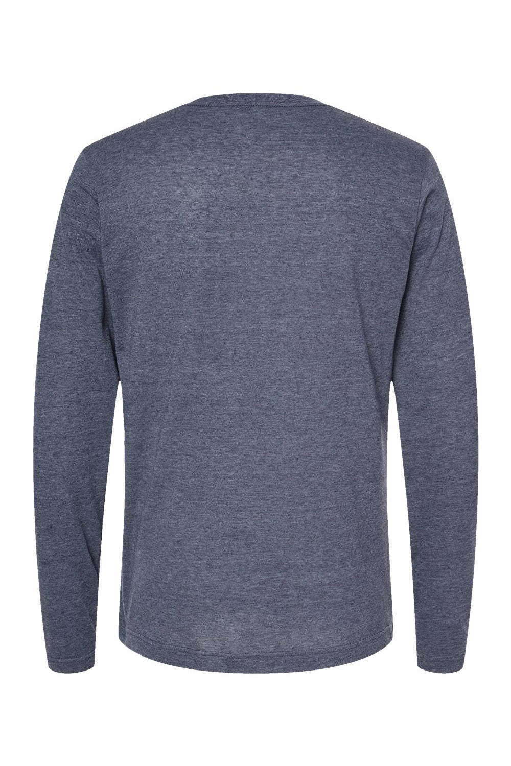 Tultex 242 Mens Poly-Rich Long Sleeve Crewneck T-Shirt Heather Navy Blue Flat Back