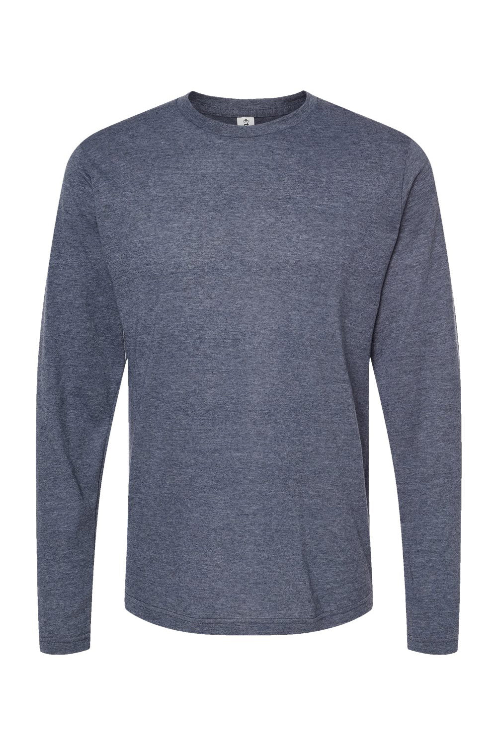 Tultex 242 Mens Poly-Rich Long Sleeve Crewneck T-Shirt Heather Navy Blue Flat Front