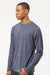 Tultex 242 Mens Poly-Rich Long Sleeve Crewneck T-Shirt Heather Navy Blue Model Side
